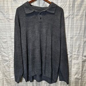 David Taylor Collection Men's Dark Gray Heathered Long Sleeve Polo Sweater 4XL